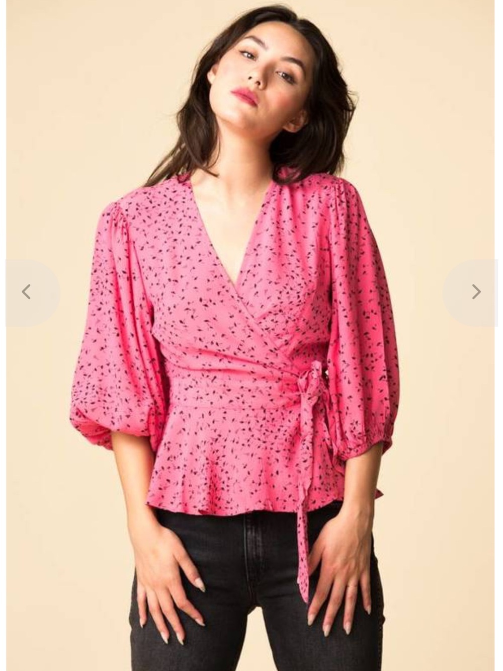 Ganni Pink Wrap Blouse with Black Floral Print